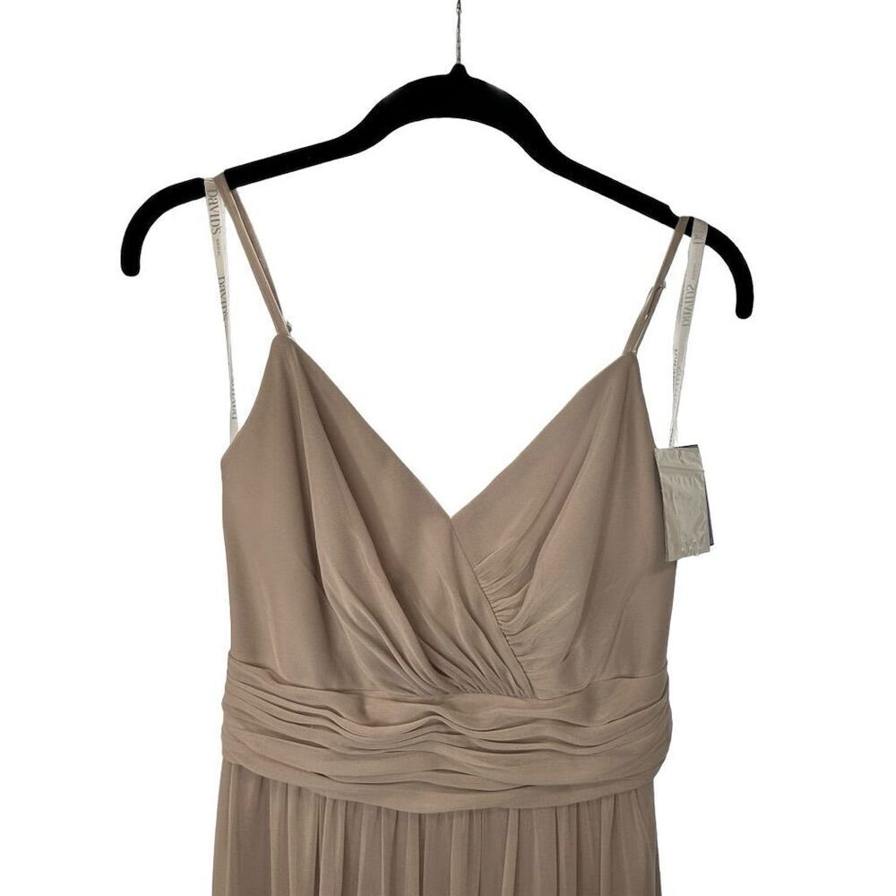 David's Bridal Spaghetti Strap Ruched Waist Mesh Dress Biscotti Size 2 Gown - Picture 14 of 16